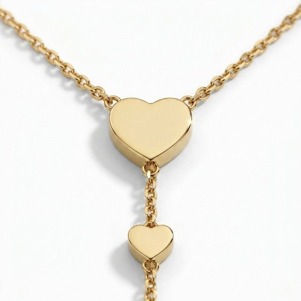 Collana a Y in Acciaio Inossidabile color Oro con Cuori Eleganti per un Look Raffinato e Moderno