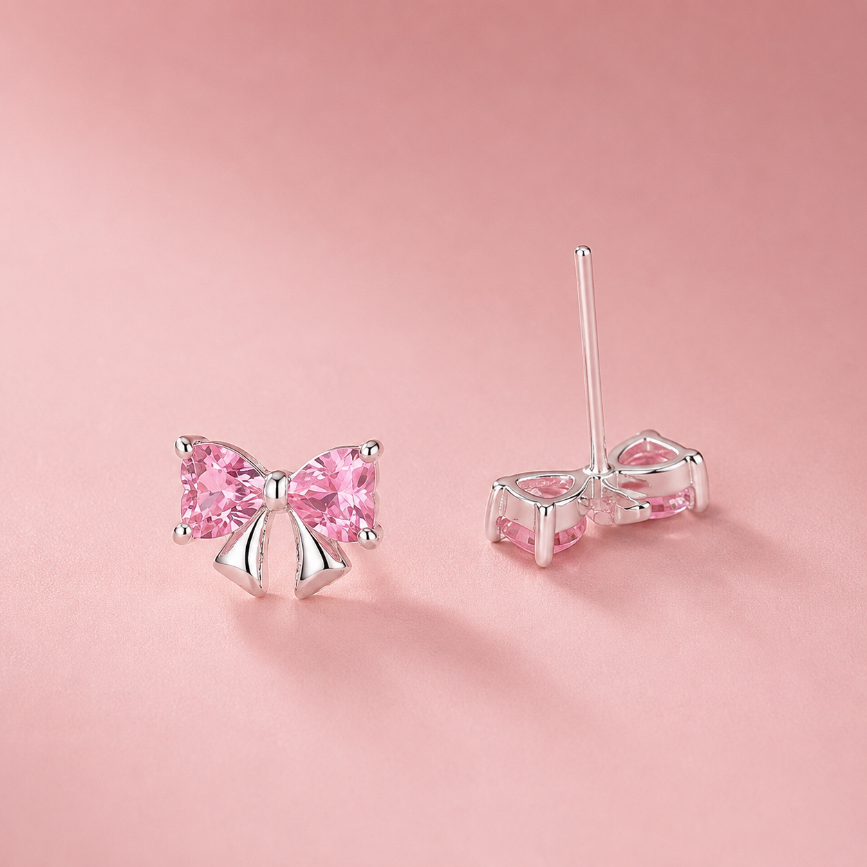 Orecchini Fiocco Rosa Eleganti in Argento con Brillanti Stile Dolce e Femminile per un Look Raffinato e Chic