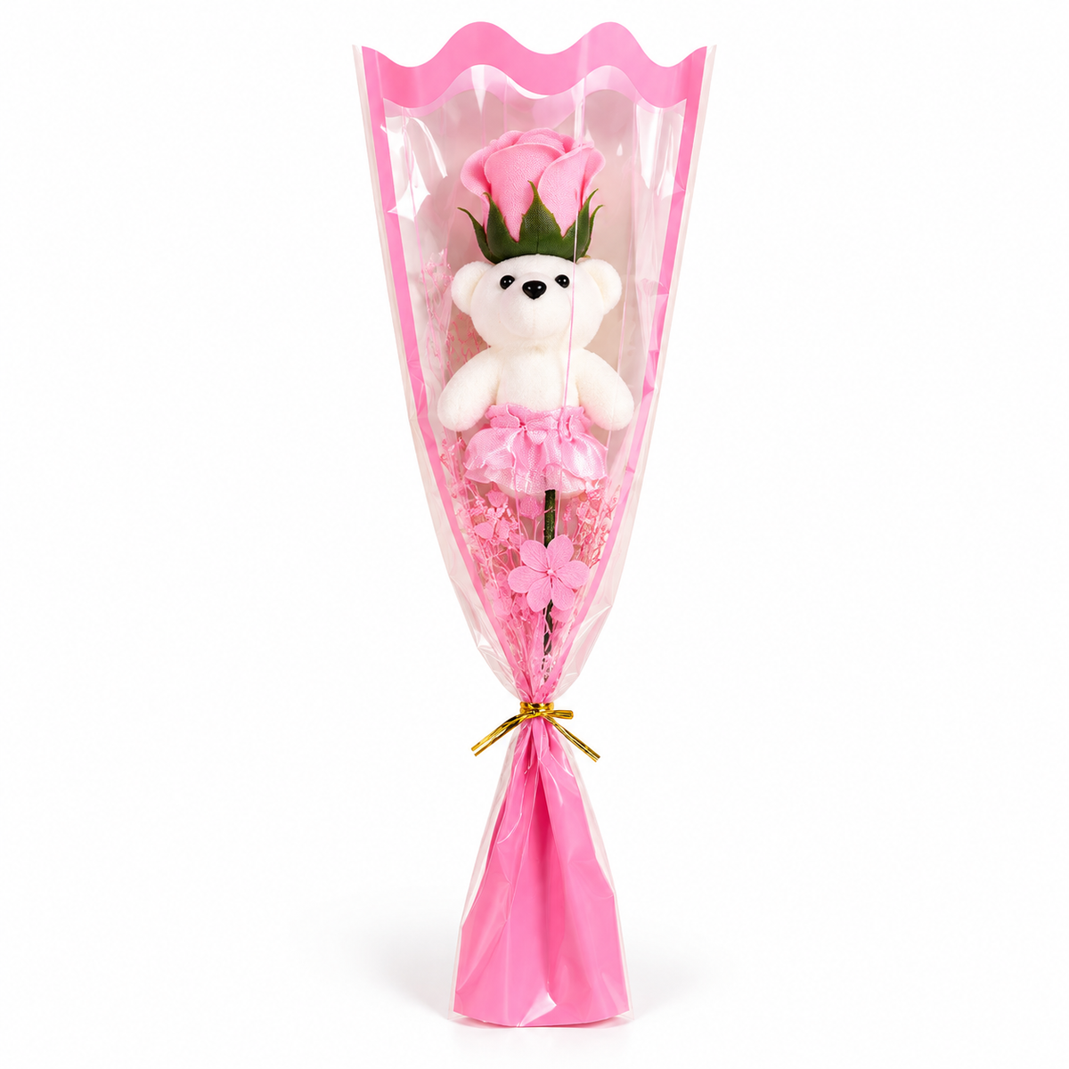 Teddy Bloom™ — Mini Bouquet con Orsetto e Rosa