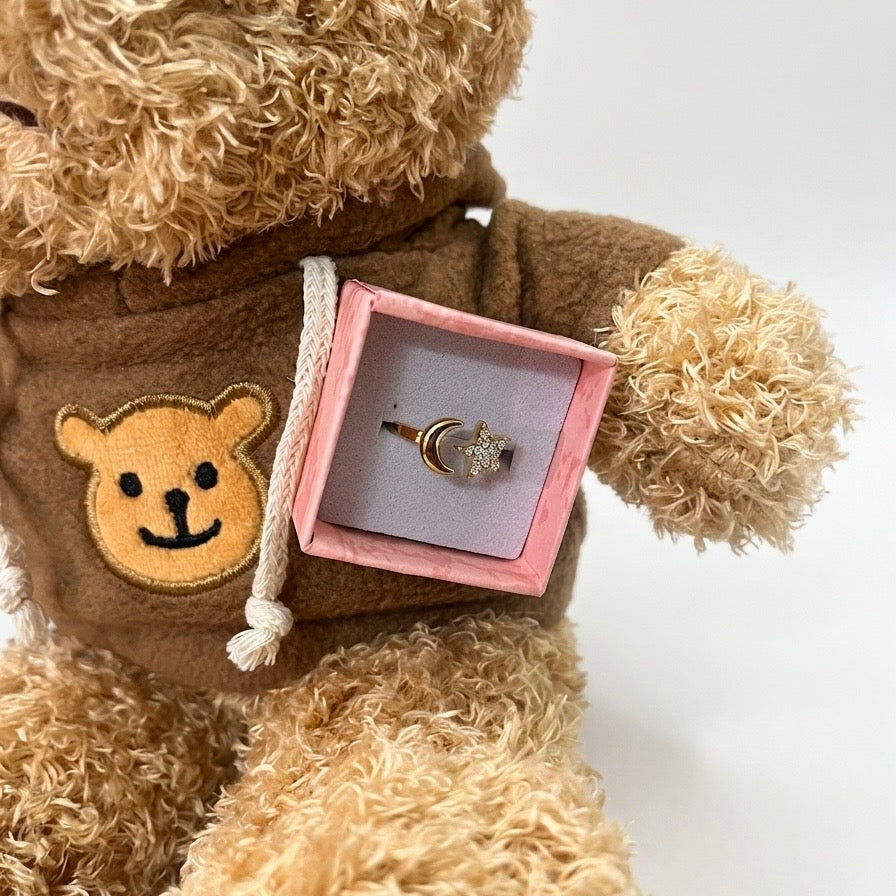 OrSì Peluche con Anello "Notte Dorata" Regolabile in Acciaio Inossidabile
