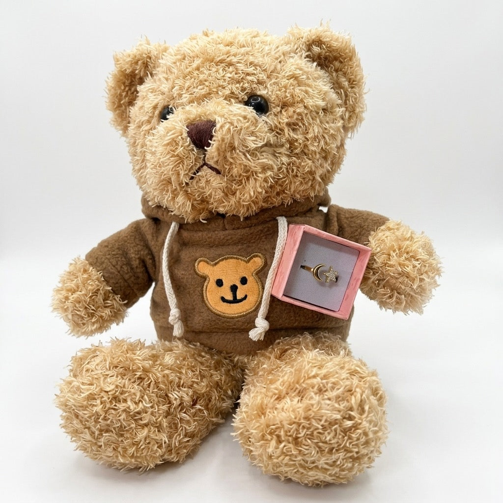 OrSì Peluche con Anello "Notte Dorata" Regolabile in Acciaio Inossidabile