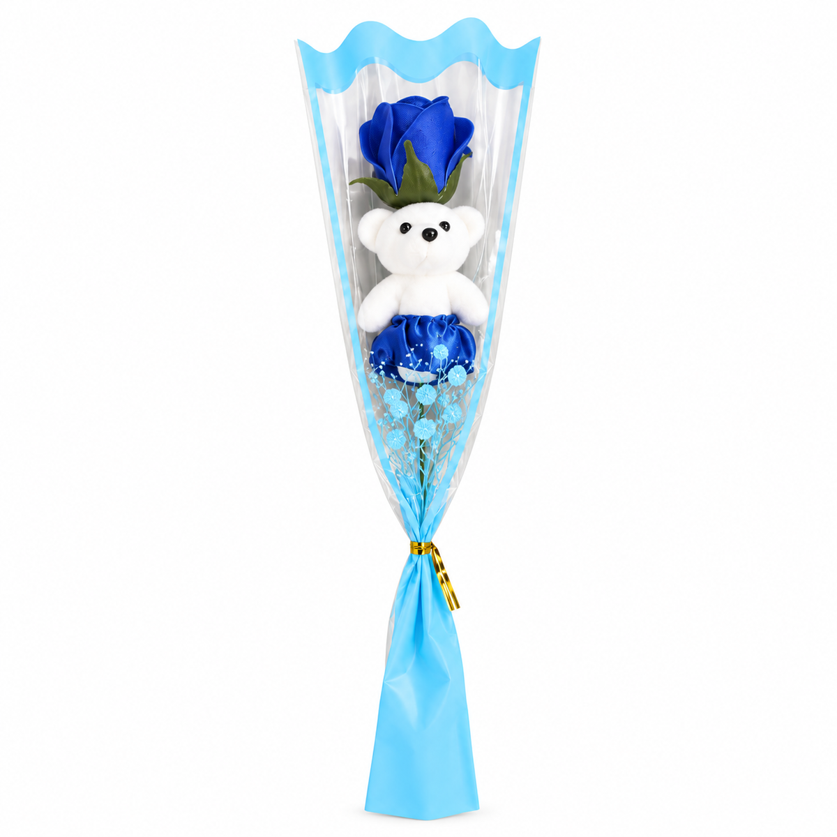 Teddy Bloom™ — Mini Bouquet con Orsetto e Rosa