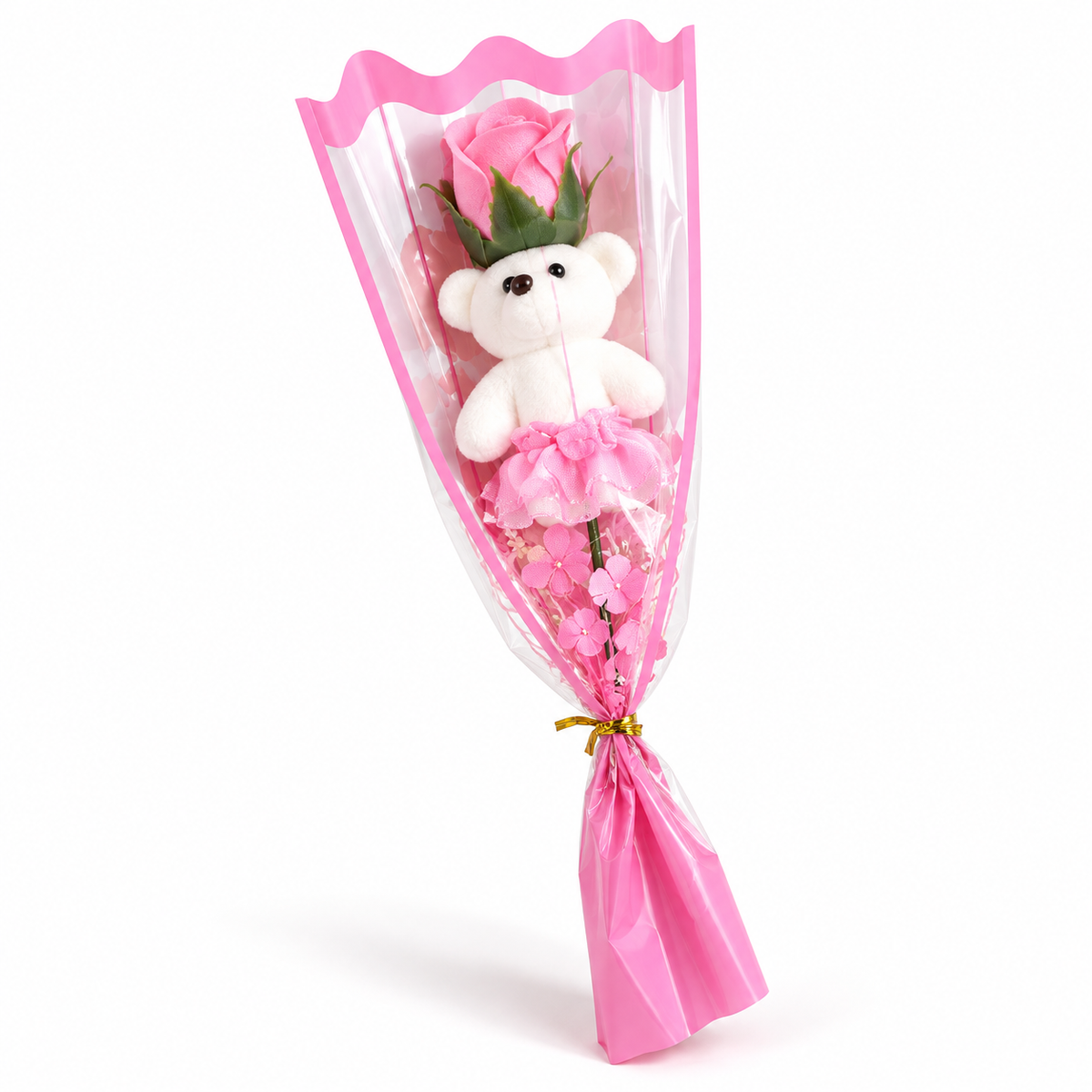 Teddy Bloom™ — Mini Bouquet con Orsetto e Rosa