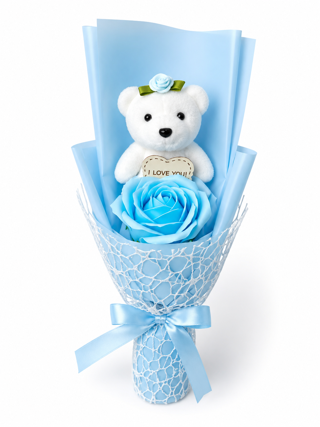 Bouquet Regalo con Orsetto Peluche e Rosa Blu – Idea Regalo Romantica per San Valentino, Compleanno o Anniversario