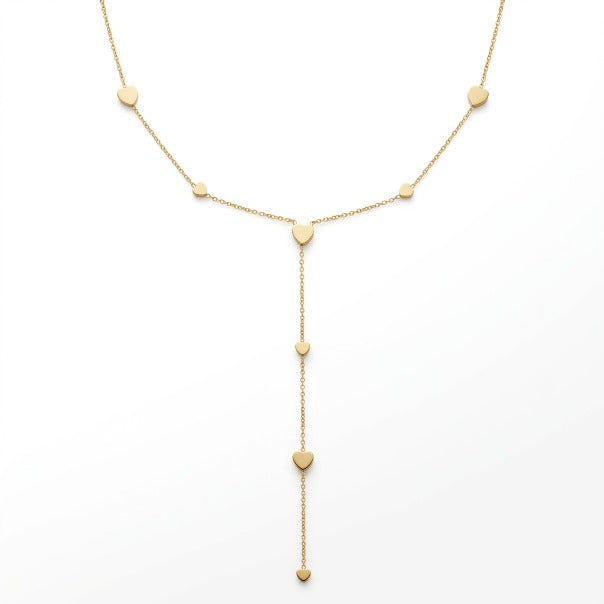 Collana a Y in Acciaio Inossidabile color Oro con Cuori Eleganti per un Look Raffinato e Moderno