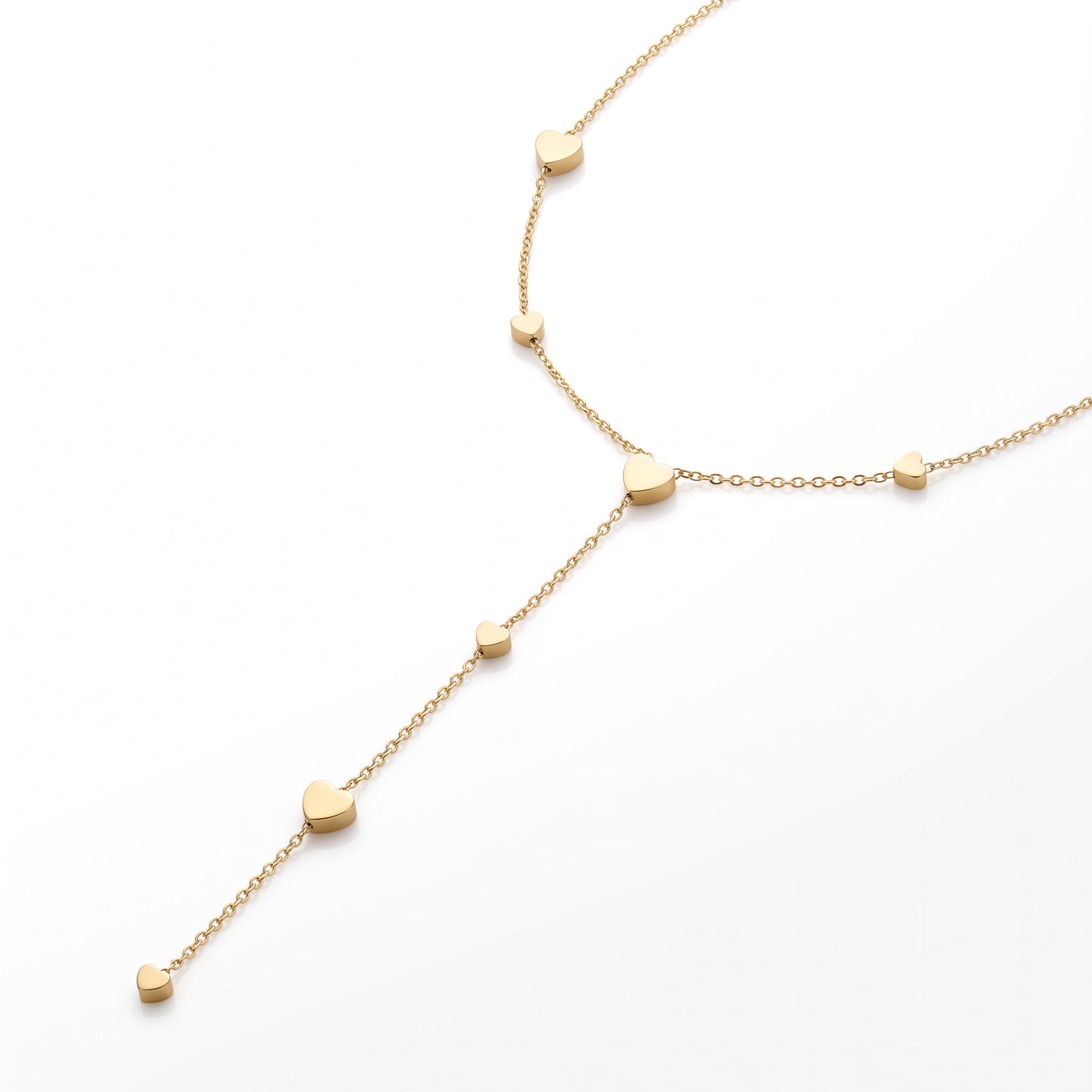 Collana a Y in Acciaio Inossidabile color Oro con Cuori Eleganti per un Look Raffinato e Moderno