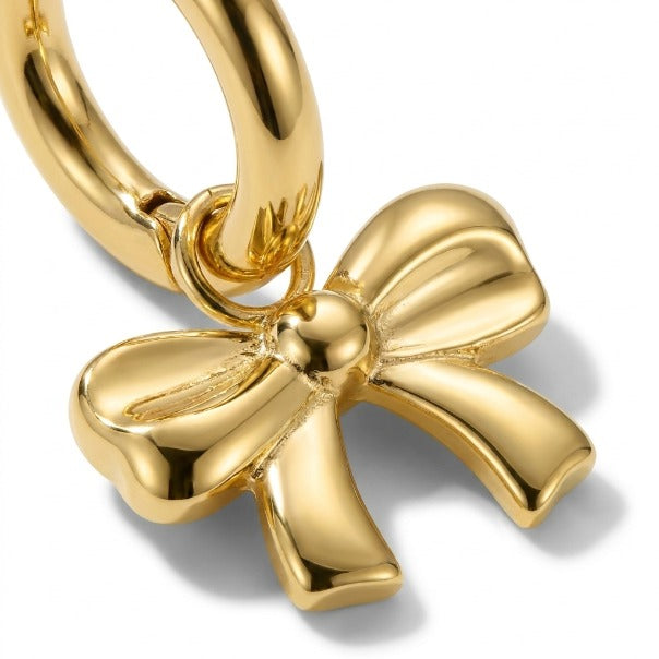 Orecchini a cerchio con fiocco pendente in acciaio inox dorato – Eleganti e romantici