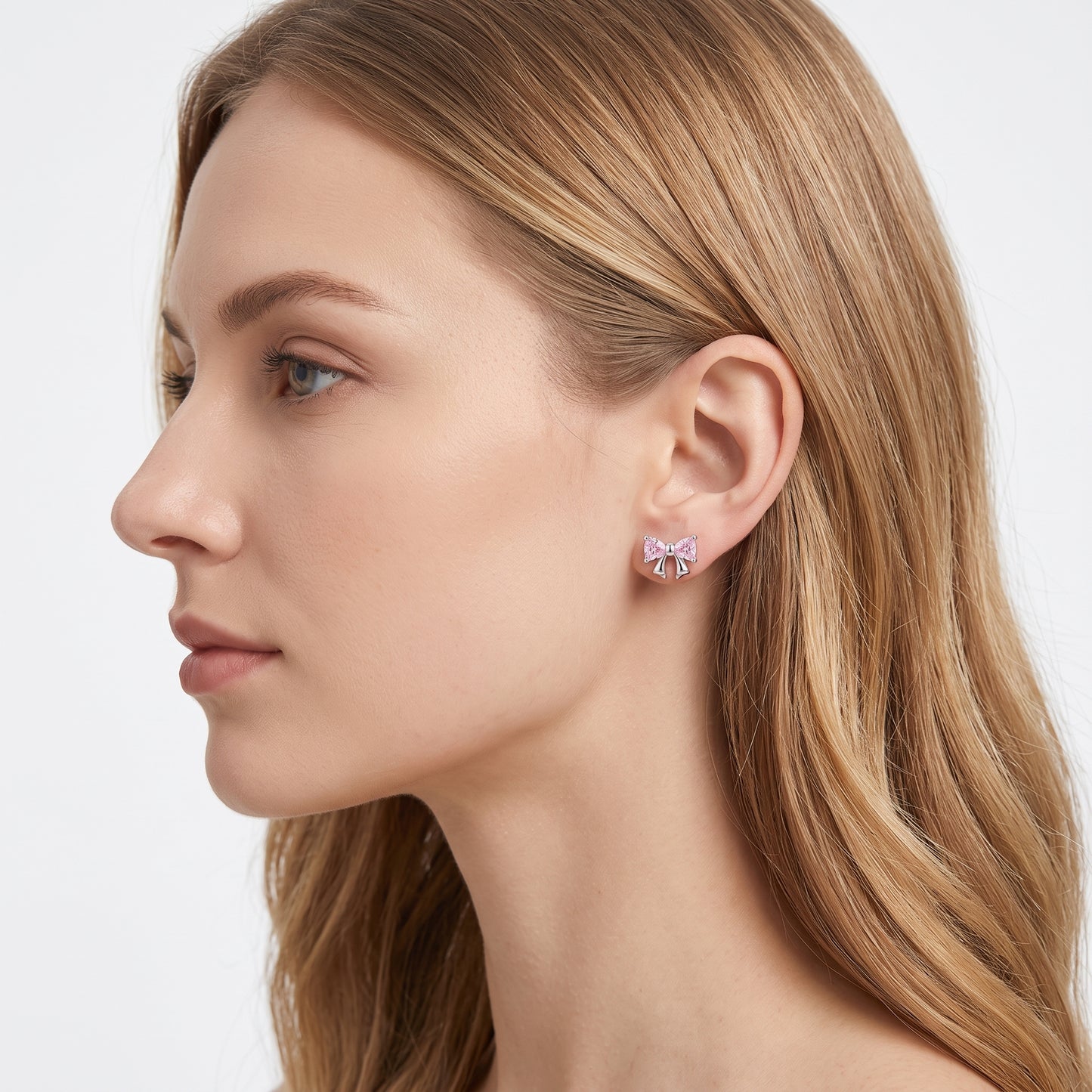 Orecchini Fiocco Rosa con Dettagli Brillanti – Regalo Elegante Donna – AuraGifts