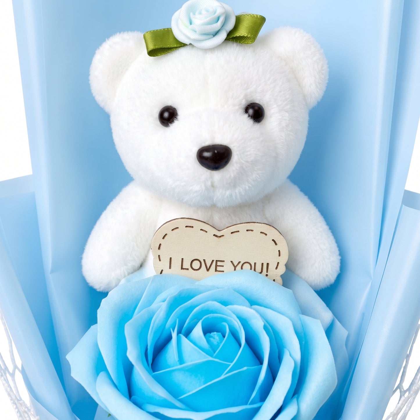 Bouquet Regalo con Orsetto Peluche – Regalo Romantico Donna – Rosa o Blu – AuraGifts