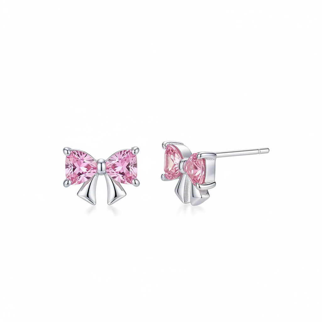 Orecchini Fiocco Rosa – sfondo bianco